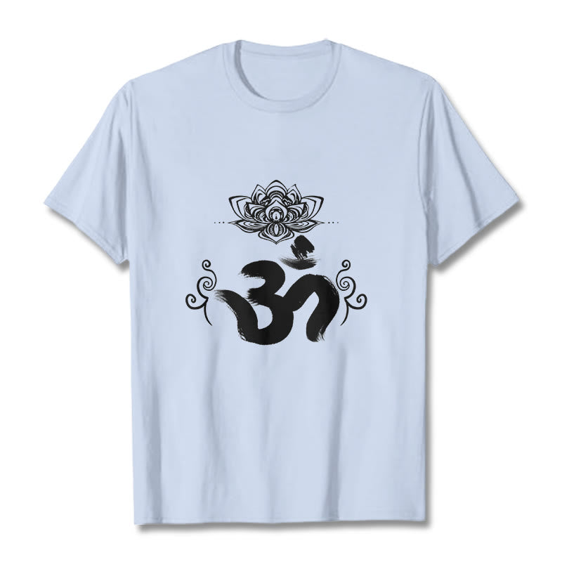 Buddha Stones Om Symbol Sanskryt Kwiatowy T-shirt - Jasnoniebieski - 2XL - image 13