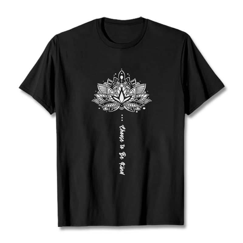 Buddha Stones Wybierz Bycie Miłym Koszulka z Geometrycznym Kwiatem - Czarny - 2XL - image 3