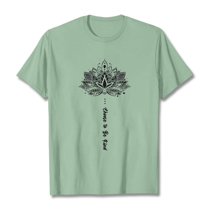 Buddha Stones Wybierz Bycie Miłym Koszulka z Geometrycznym Kwiatem - PaleGreen - 2XL - image 14
