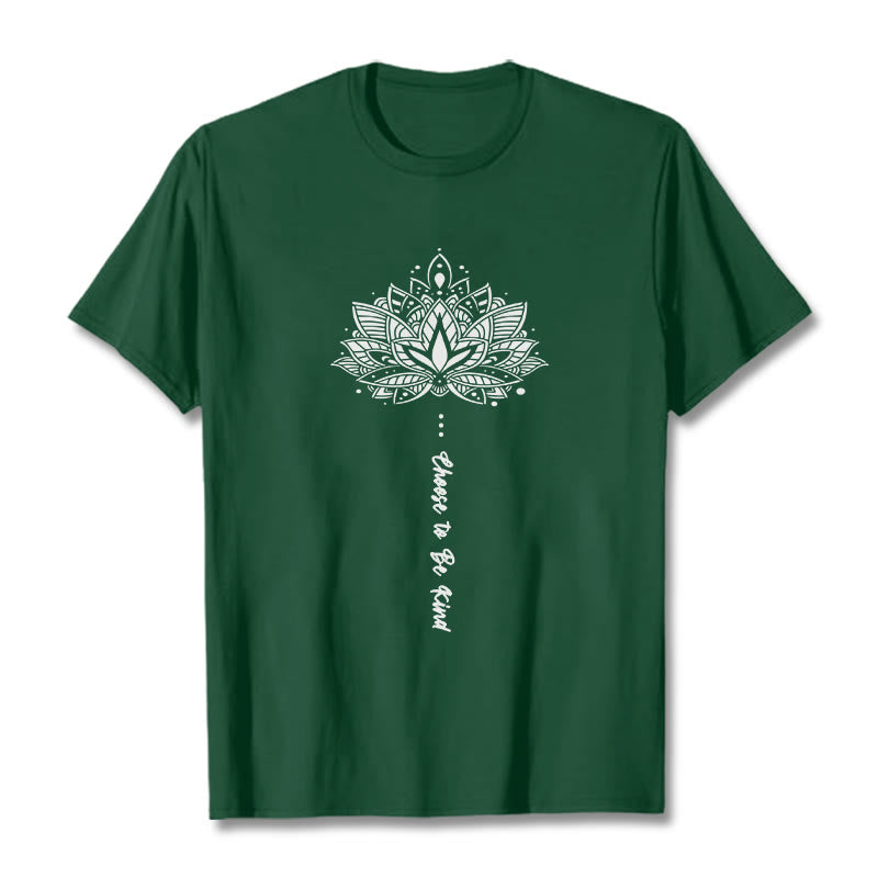 Buddha Stones Wybierz Bycie Miłym Koszulka z Geometrycznym Kwiatem - ForestGreen - 2XL - image 0