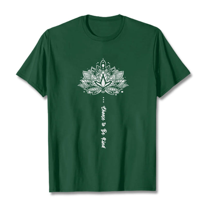 Buddha Stones Wybierz Bycie Miłym Koszulka z Geometrycznym Kwiatem - ForestGreen - 2XL - image 0