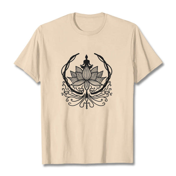 Buddha Stones Medytacja Budda Siedzący Wewnątrz Kwiatu Lotosu Koszulka T-shirt - For - 2XL - image 10