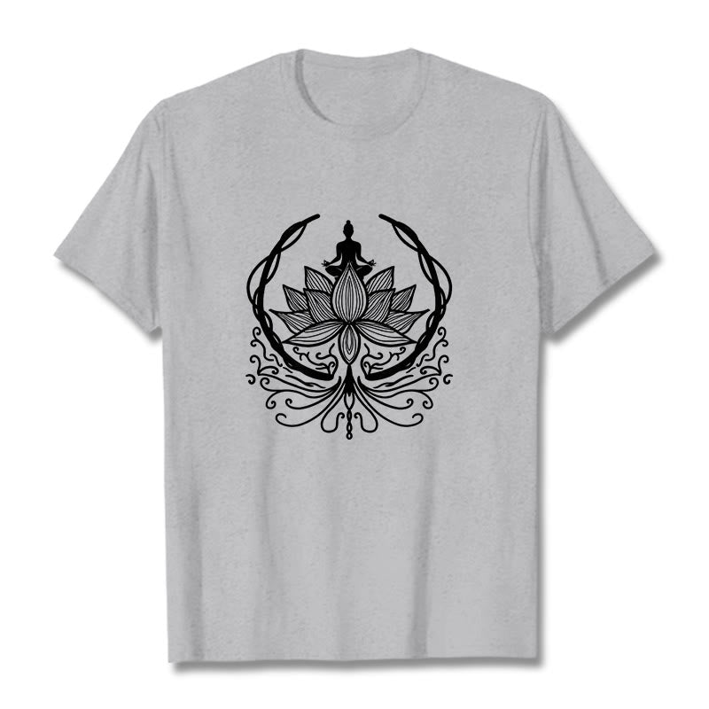 Buddha Stones Medytacja Budda Siedzący Wewnątrz Kwiatu Lotosu Koszulka T-shirt - Jasnoszary - 2XL - image 19