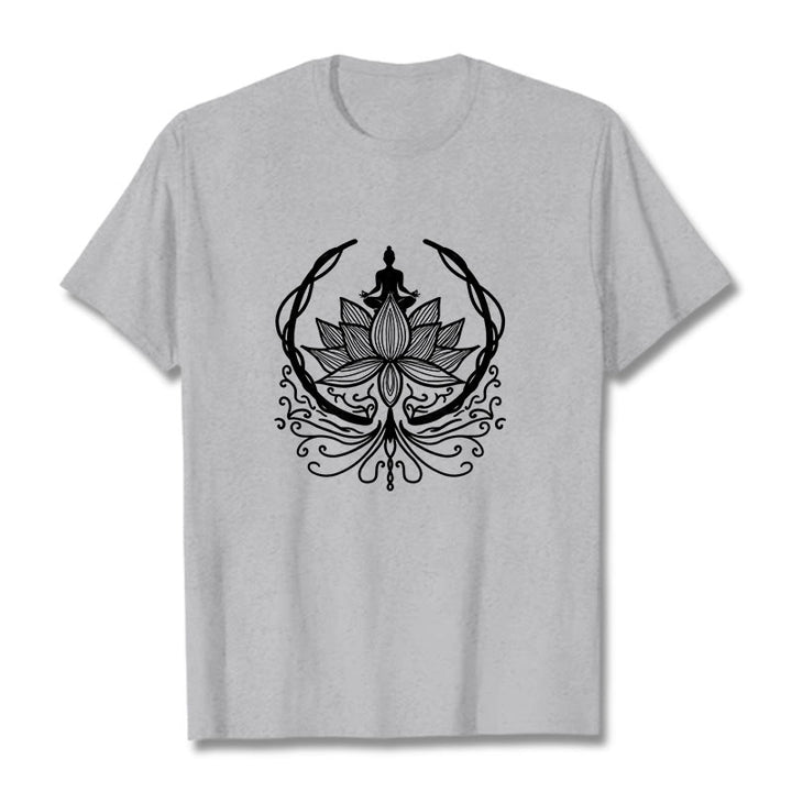 Buddha Stones Medytacja Budda Siedzący Wewnątrz Kwiatu Lotosu Koszulka T-shirt - Jasnoszary - 2XL - image 19