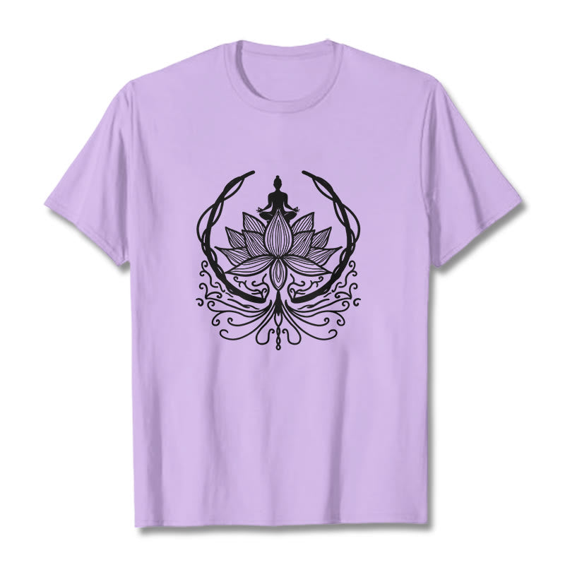 Buddha Stones Medytacja Budda Siedzący Wewnątrz Kwiatu Lotosu Koszulka T-shirt - Śliwka - 2XL - image 16