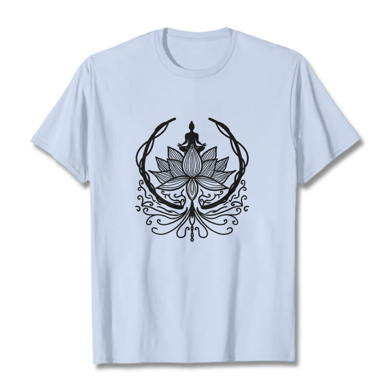 Buddha Stones Medytacja Budda Siedzący Wewnątrz Kwiatu Lotosu Koszulka T-shirt - Jasnoniebieski - 2XL - image 18