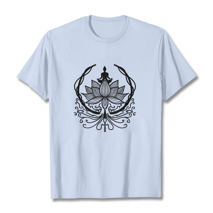 Buddha Stones Medytacja Budda Siedzący Wewnątrz Kwiatu Lotosu Koszulka T-shirt - Jasnoniebieski - 2XL - image 18