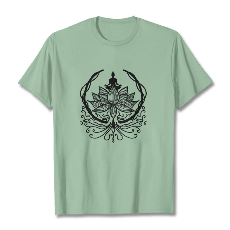 Buddha Stones Medytacja Budda Siedzący Wewnątrz Kwiatu Lotosu Koszulka T-shirt - PaleGreen - 2XL - image 14