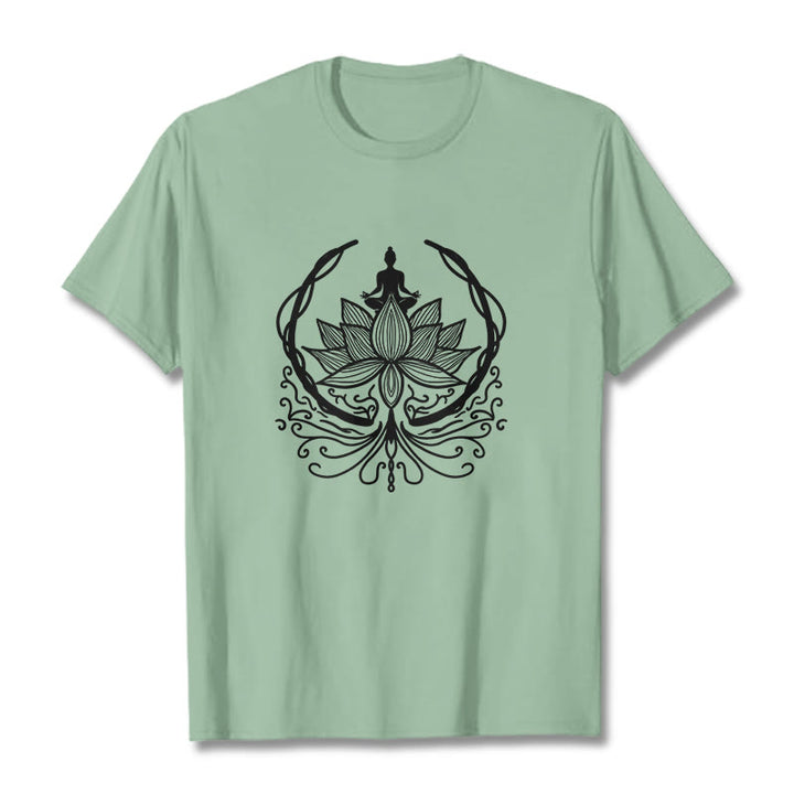 Buddha Stones Medytacja Budda Siedzący Wewnątrz Kwiatu Lotosu Koszulka T-shirt - PaleGreen - 2XL - image 14