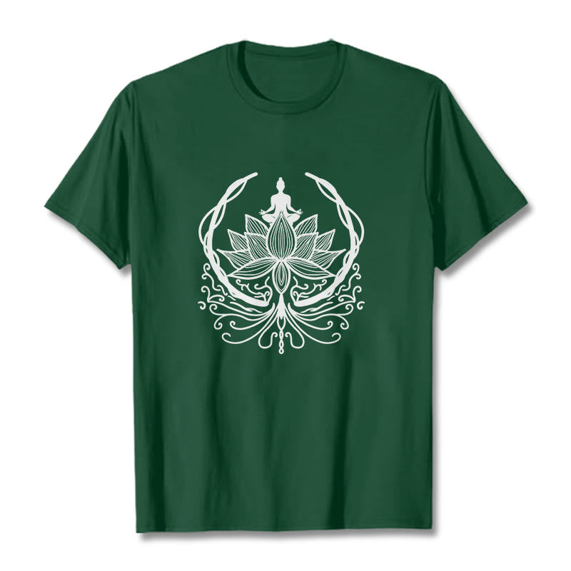 Buddha Stones Medytacja Budda Siedzący Wewnątrz Kwiatu Lotosu Koszulka T-shirt - ForestGreen - 2XL - image 4