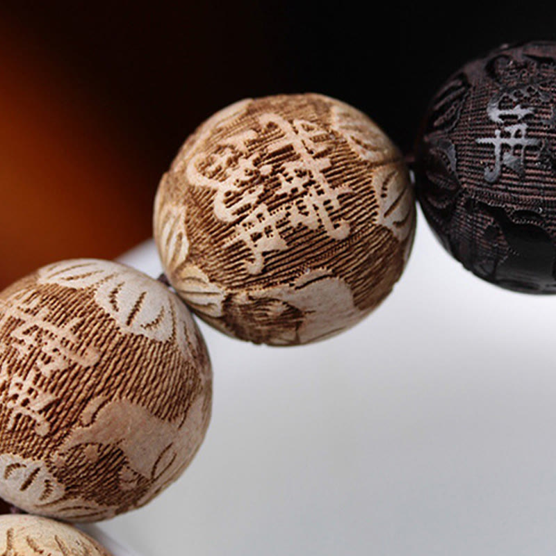 Buddha Stones hebanowe Drewno kamforowe Yin Yang Wół Grawerowana Bransoletka Pokoju - image 11
