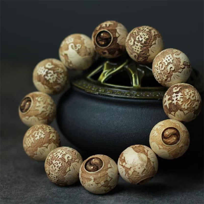 Bransoletka z Buddha Stones , drewnem kamforowym, wołem Yin Yang i grawerowaną czystością - image 2