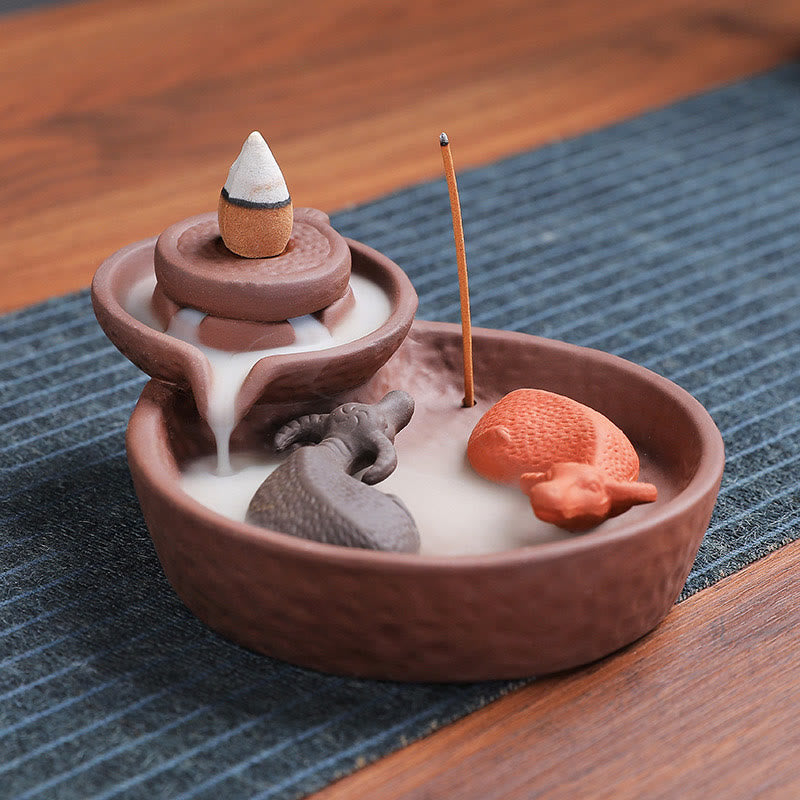 Buddha Stones Koi Wół Fioletowa Glina Ceramiczny Uchwyt Na Kadzidełka Uzdrawiający Kadzidło Palnik Dekoracja - image 2