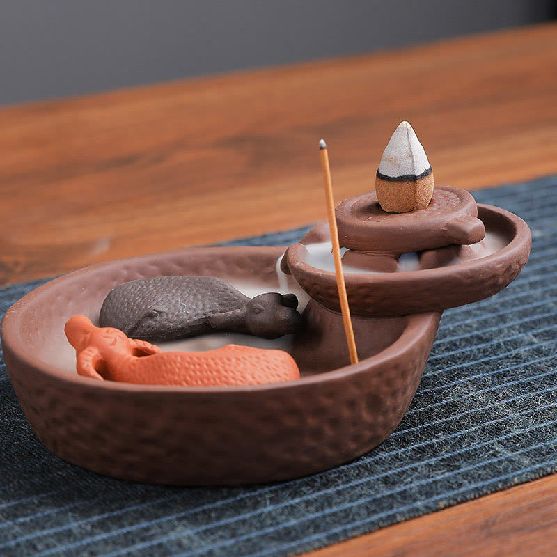 Buddha Stones Koi Wół Fioletowa Glina Ceramiczny Uchwyt Na Kadzidełka Uzdrawiający Kadzidło Palnik Dekoracja - image 3
