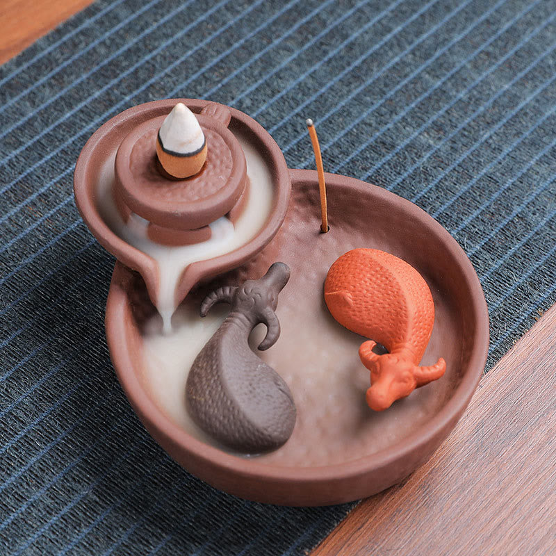 Buddha Stones Koi Wół Fioletowa Glina Ceramiczny Uchwyt Na Kadzidełka Uzdrawiający Kadzidło Palnik Dekoracja - Wół 10,8*13,5*5 cm (bez kadzidła) - image 1