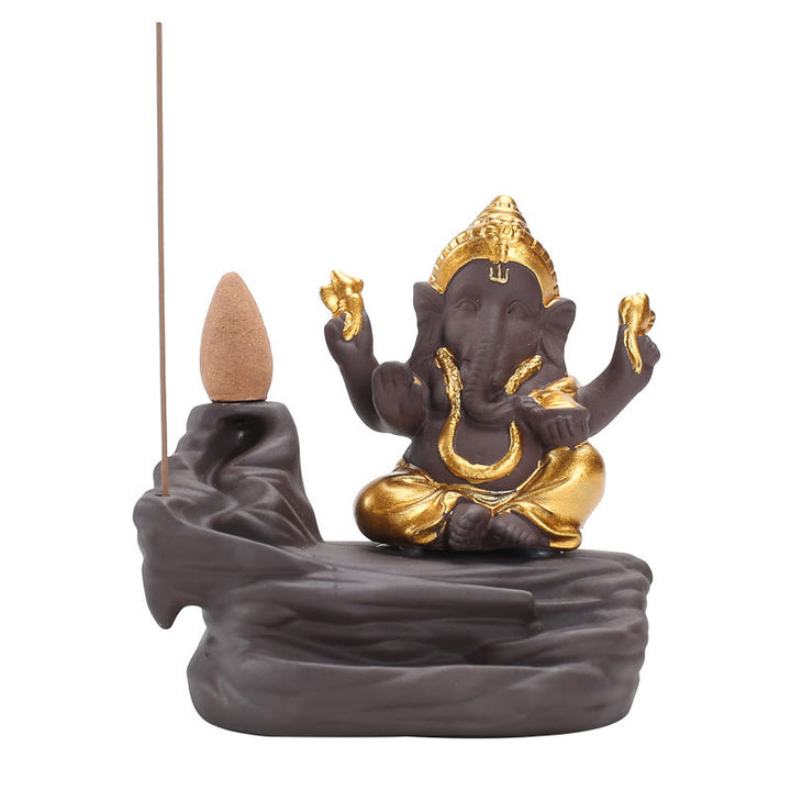 Buddha Stones Ganesh Słoń Fioletowa Glina Fontanna Dymna Cofania Ochrona Pałeczka Kadzidełka - image 5
