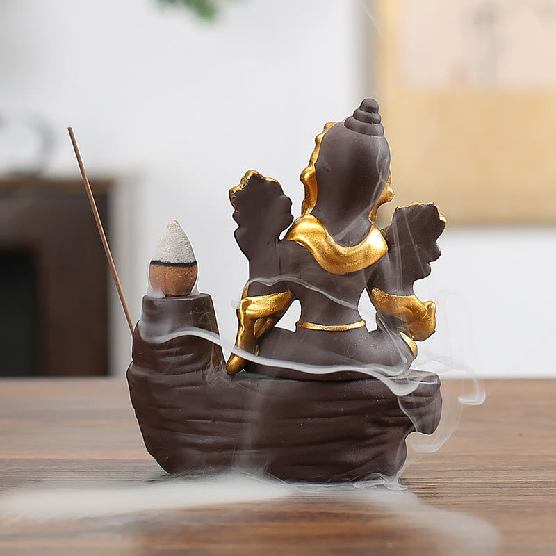 Buddha Stones Ganesh Słoń Fioletowa Glina Fontanna Dymna Cofania Ochrona Pałeczka Kadzidełka - image 4