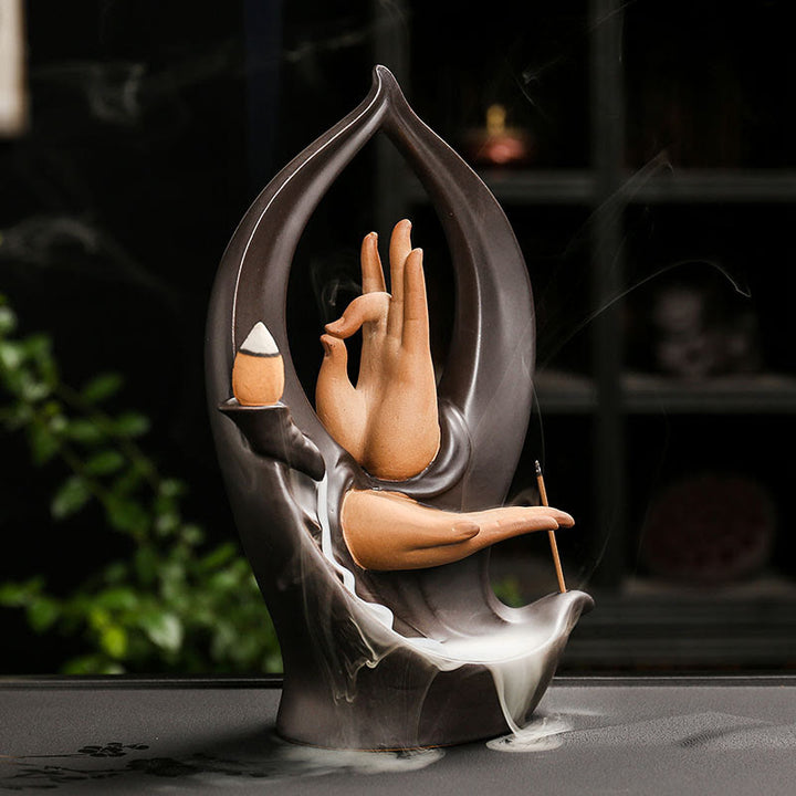 Buddha Stones Schody Góry Woda Ręka Buddy Ceramiczny Przepływ Dym Fontanna Medytacja Kadzielnica Dekoracja - image 7