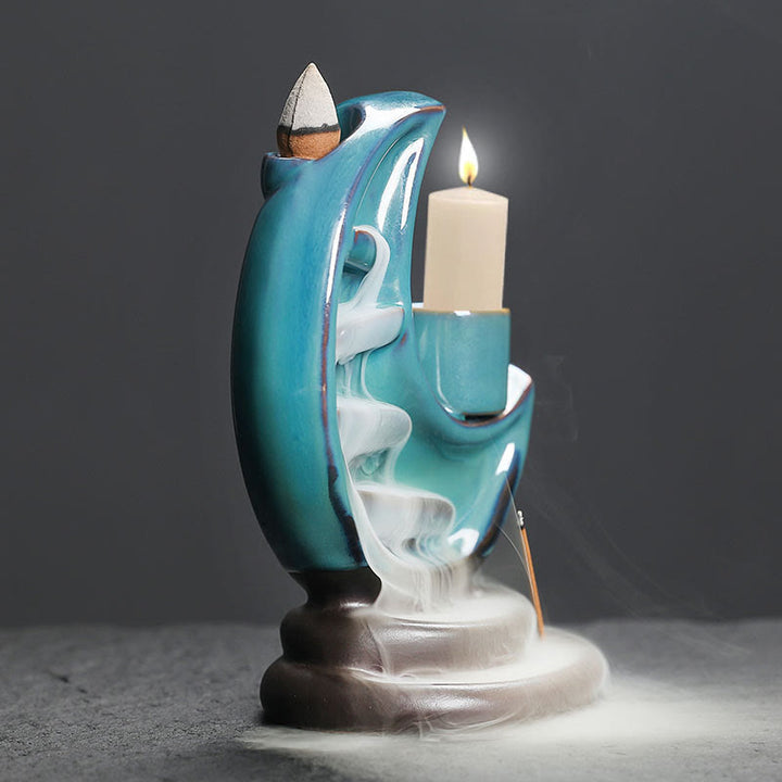 Buddha Stones Niebieski Półksiężyc Ceramiczny Dym Fontanna Medytacja Świecznik Kadzidło Palnik Dekoracja - image 3