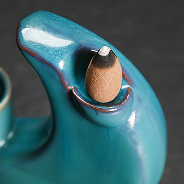 Buddha Stones Niebieski Półksiężyc Ceramiczny Dym Fontanna Medytacja Świecznik Kadzidło Palnik Dekoracja - image 9