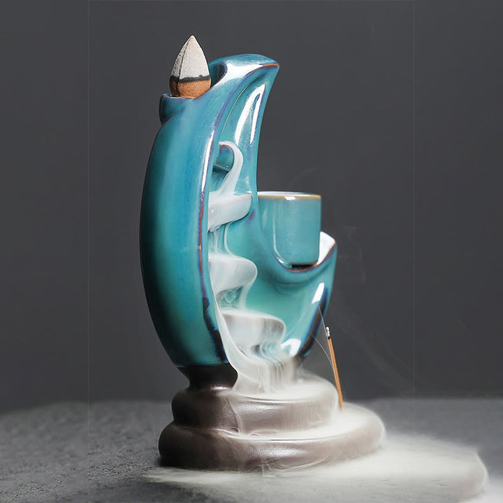 Buddha Stones Niebieski Półksiężyc Ceramiczny Dym Fontanna Medytacja Świecznik Kadzidło Palnik Dekoracja - image 8