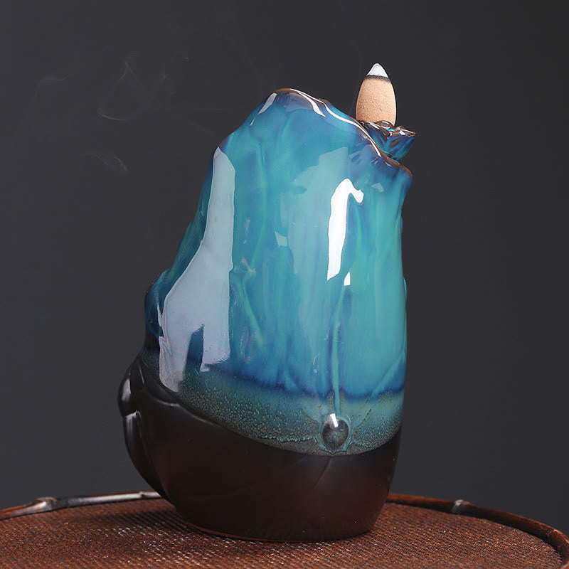 Buddha Stones Niebieski Lotos Liść Ceramiczny Dym Fontanna Cofania Duchowy Palnik Kadzideł Dekoracja - image 3