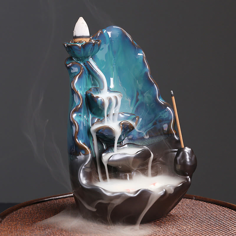 Buddha Stones Niebieski Lotos Liść Ceramiczny Dym Fontanna Cofania Duchowy Palnik Kadzideł Dekoracja - image 2