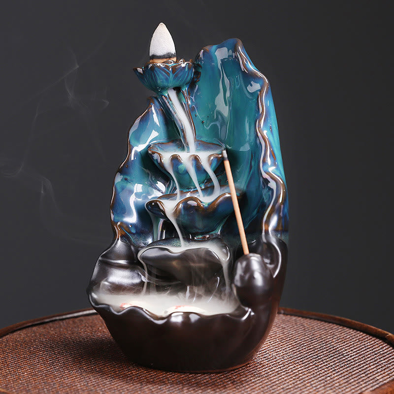 Buddha Stones Niebieski Lotos Liść Ceramiczny Dym Fontanna Cofania Duchowy Palnik Kadzideł Dekoracja - image 3