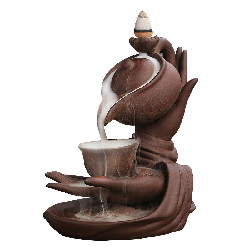 Buddha Stones Buddy Trzymająca Czajnik Filiżanka Ceramiczna Fontanna Dymna Z Cofaniem Uzdrawiająca Kadzielnica Dekoracja - image 19