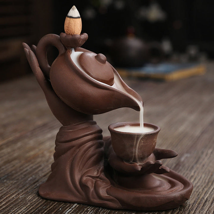 Buddha Stones Buddy Trzymająca Czajnik Filiżanka Ceramiczna Fontanna Dymna Z Cofaniem Uzdrawiająca Kadzielnica Dekoracja - image 13