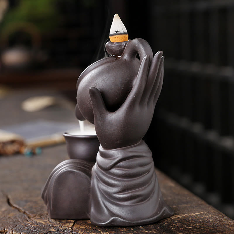 Buddha Stones Buddy Trzymająca Czajnik Filiżanka Ceramiczna Fontanna Dymna Z Cofaniem Uzdrawiająca Kadzielnica Dekoracja - image 3