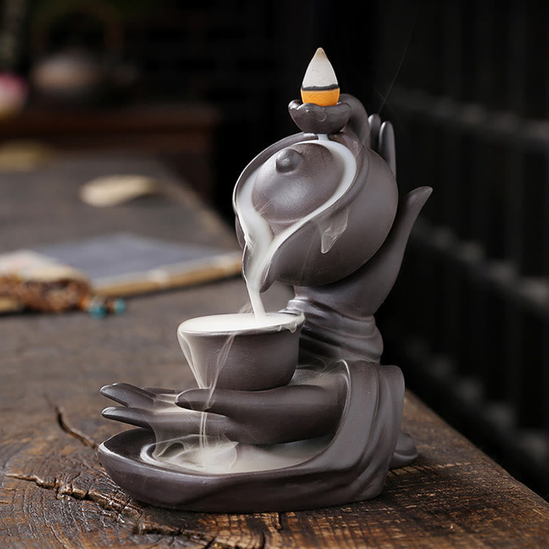 Buddha Stones Buddy Trzymająca Czajnik Filiżanka Ceramiczna Fontanna Dymna Z Cofaniem Uzdrawiająca Kadzielnica Dekoracja - image 4