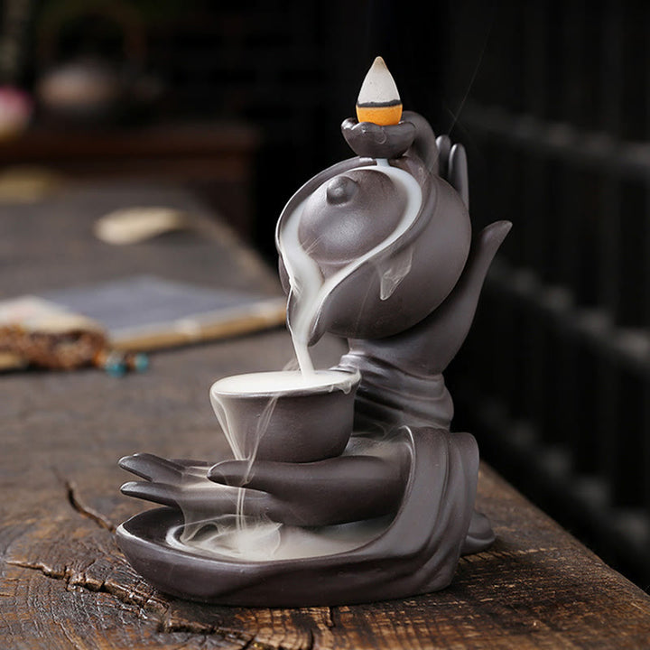 Buddha Stones Buddy Trzymająca Czajnik Filiżanka Ceramiczna Fontanna Dymna Z Cofaniem Uzdrawiająca Kadzielnica Dekoracja - image 4
