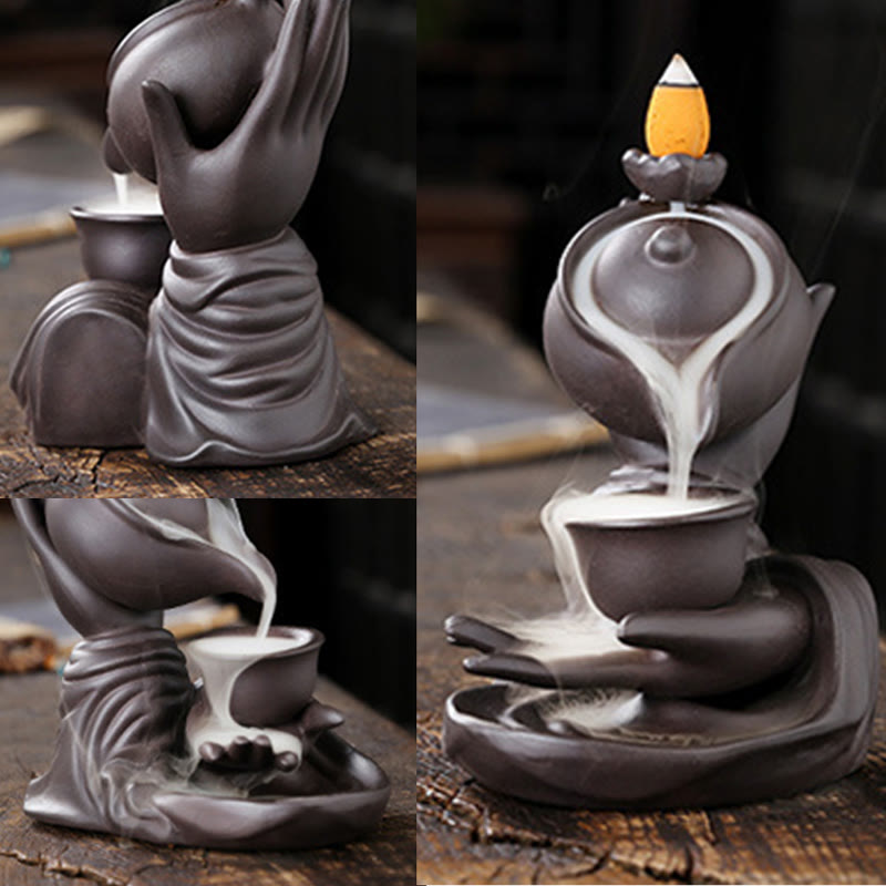 Buddha Stones Buddy Trzymająca Czajnik Filiżanka Ceramiczna Fontanna Dymna Z Cofaniem Uzdrawiająca Kadzielnica Dekoracja - image 8