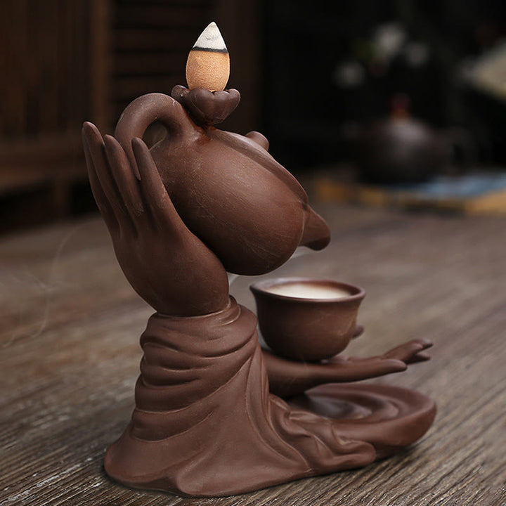 Buddha Stones Buddy Trzymająca Czajnik Filiżanka Ceramiczna Fontanna Dymna Z Cofaniem Uzdrawiająca Kadzielnica Dekoracja - image 15