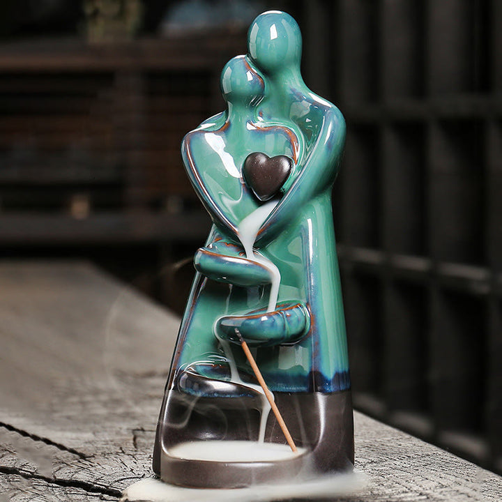 Buddha Stones Kochankowie Para Przytulają Miłość Ceramiczna Fontanna Dymna Zwrotna Uzdrawiająca Kadzielnica Dekoracja - image 6