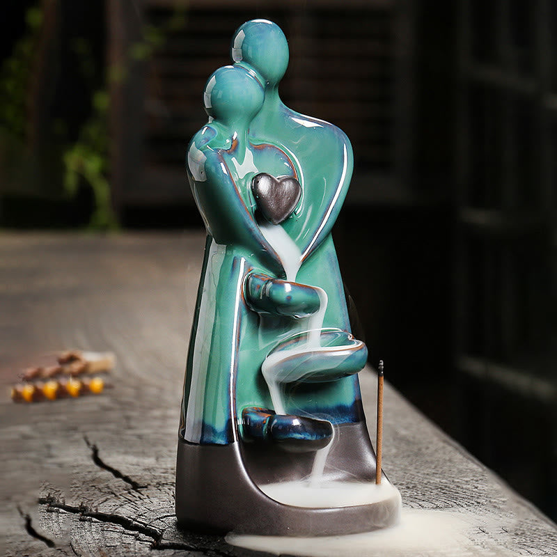 Buddha Stones Kochankowie Para Przytulają Miłość Ceramiczna Fontanna Dymna Zwrotna Uzdrawiająca Kadzielnica Dekoracja - image 1