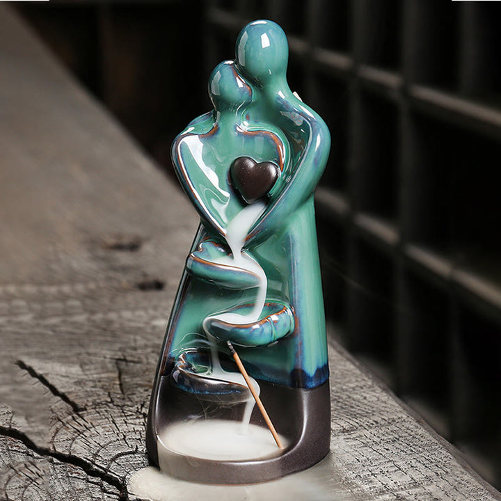 Buddha Stones Kochankowie Para Przytulają Miłość Ceramiczna Fontanna Dymna Zwrotna Uzdrawiająca Kadzielnica Dekoracja - image 2