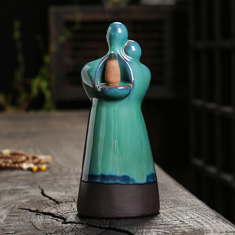 Buddha Stones Kochankowie Para Przytulają Miłość Ceramiczna Fontanna Dymna Zwrotna Uzdrawiająca Kadzielnica Dekoracja - image 4