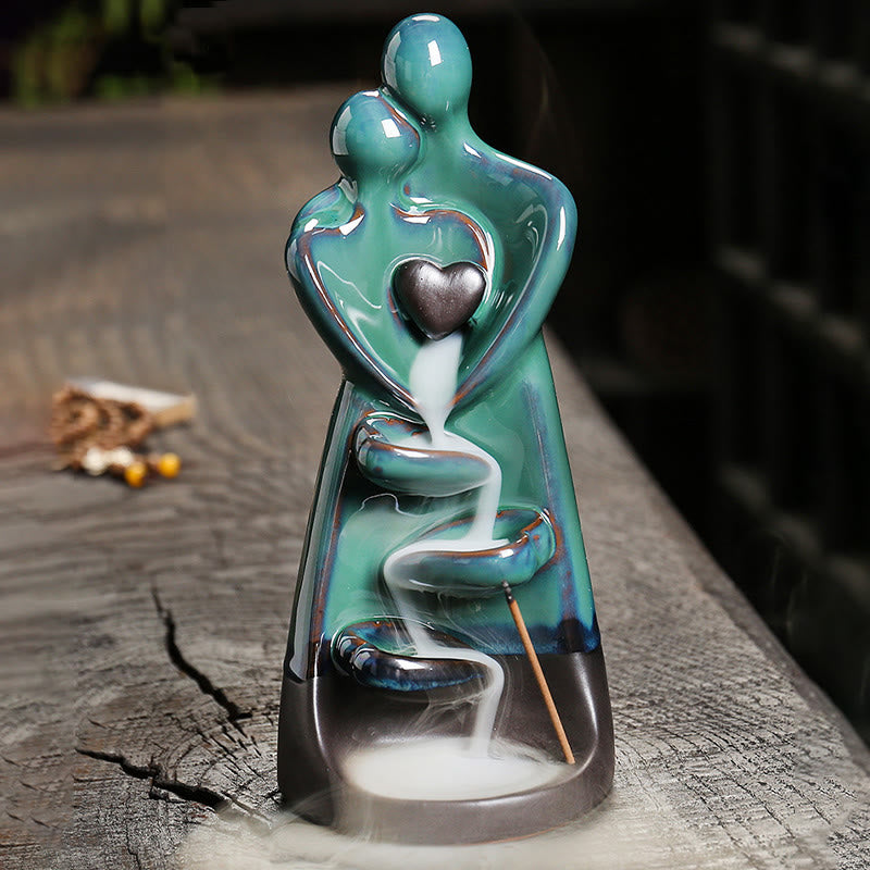 Buddha Stones Kochankowie Para Przytulają Miłość Ceramiczna Fontanna Dymna Zwrotna Uzdrawiająca Kadzielnica Dekoracja - image 5