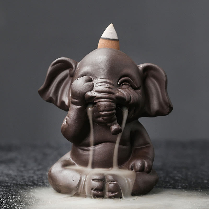 Buddha Stones Uroczy Słoń Fioletowa Glina Cofanie Dymu Fontanna Pokój Uzdrawiający Kadzidło Palnik Dekoracja - Nie patrz 6,6*8,5*9,3 cm - image 8
