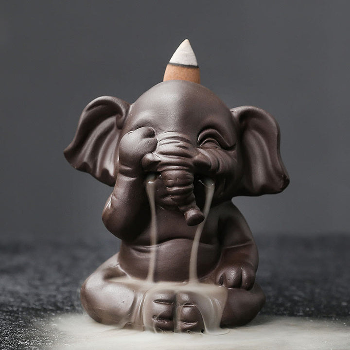 Buddha Stones Uroczy Słoń Fioletowa Glina Cofanie Dymu Fontanna Pokój Uzdrawiający Kadzidło Palnik Dekoracja - Nie patrz 6,6*8,5*9,3 cm - image 8