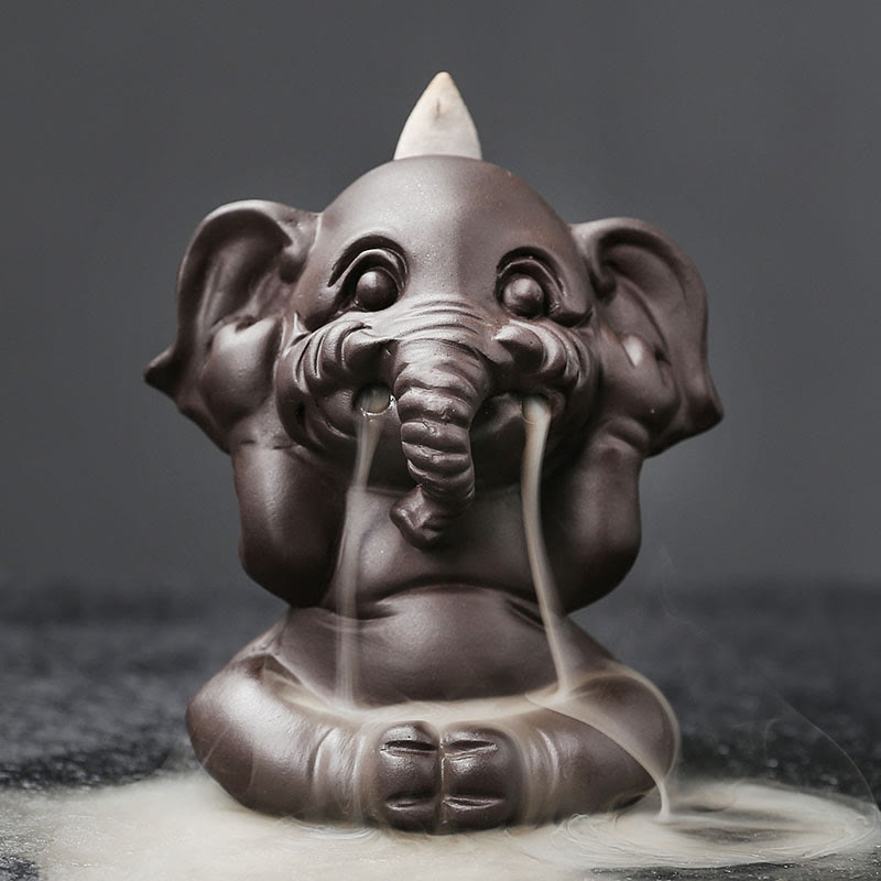 Buddha Stones Uroczy Słoń Fioletowa Glina Cofanie Dymu Fontanna Pokój Uzdrawiający Kadzidło Palnik Dekoracja - Nie słuchaj 6,6*8,5*9,3 cm - image 16
