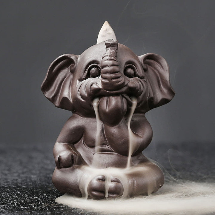 Buddha Stones Uroczy Słoń Fioletowa Glina Cofanie Dymu Fontanna Pokój Uzdrawiający Kadzidło Palnik Dekoracja - Nie mów 6,6*8,5*9,3 cm - image 28