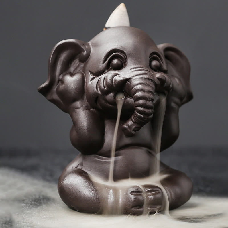 Buddha Stones Uroczy Słoń Fioletowa Glina Cofanie Dymu Fontanna Pokój Uzdrawiający Kadzidło Palnik Dekoracja - image 17