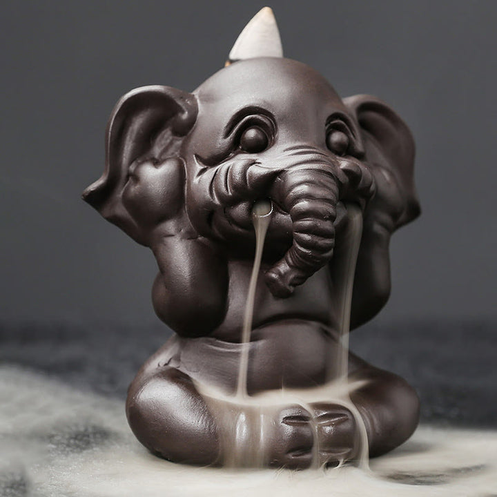 Buddha Stones Uroczy Słoń Fioletowa Glina Cofanie Dymu Fontanna Pokój Uzdrawiający Kadzidło Palnik Dekoracja - image 17