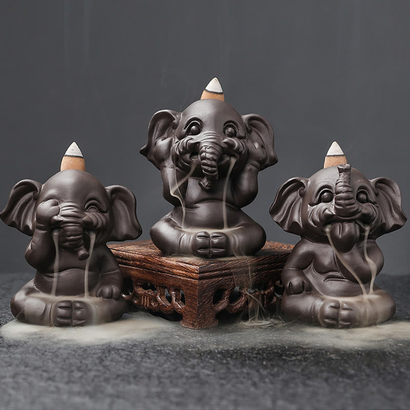 Buddha Stones Uroczy Słoń Fioletowa Glina Cofanie Dymu Fontanna Pokój Uzdrawiający Kadzidło Palnik Dekoracja - image 2
