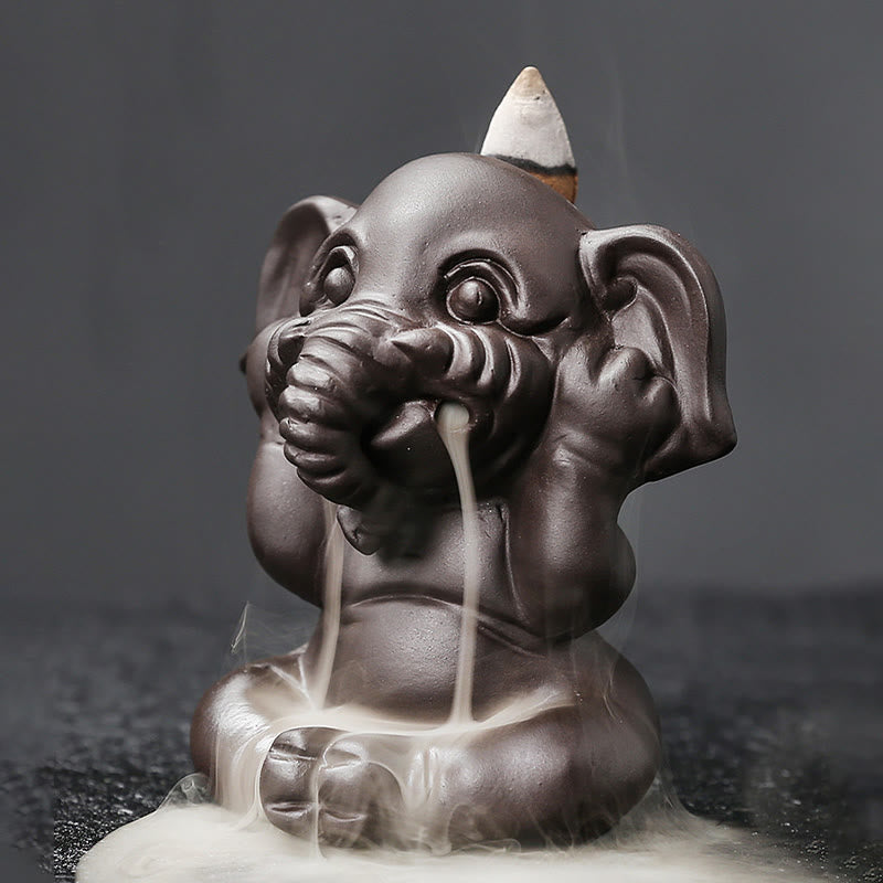Buddha Stones Uroczy Słoń Fioletowa Glina Cofanie Dymu Fontanna Pokój Uzdrawiający Kadzidło Palnik Dekoracja - image 18