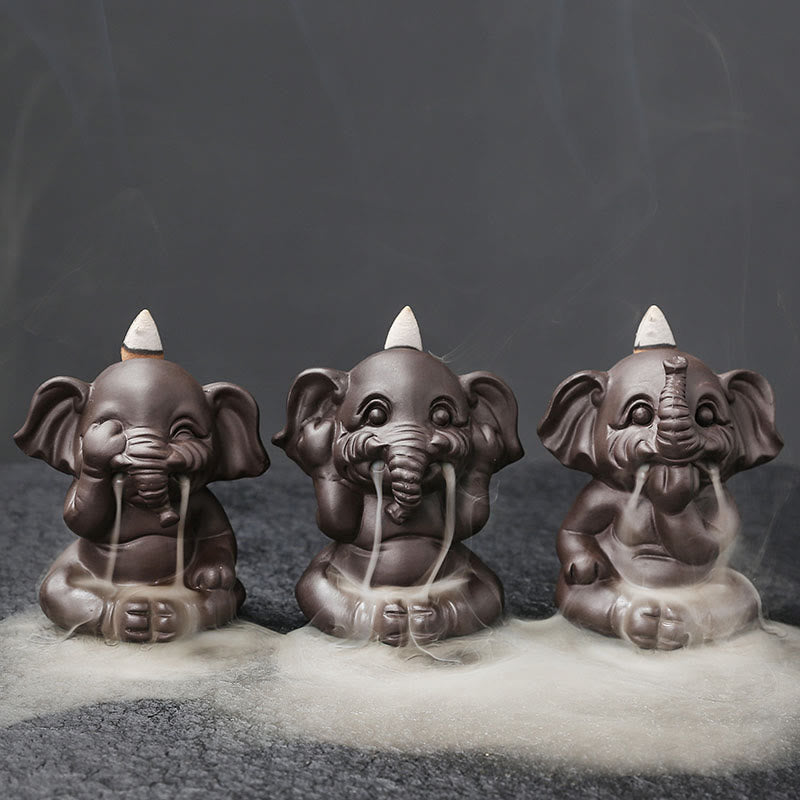 Buddha Stones Uroczy Słoń Fioletowa Glina Cofanie Dymu Fontanna Pokój Uzdrawiający Kadzidło Palnik Dekoracja - image 3