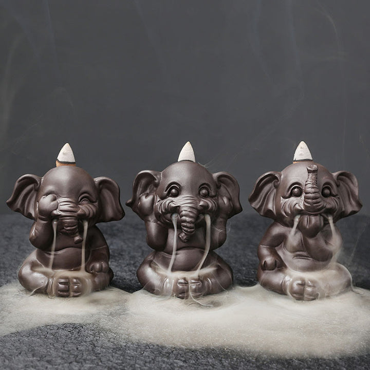 Buddha Stones Uroczy Słoń Fioletowa Glina Cofanie Dymu Fontanna Pokój Uzdrawiający Kadzidło Palnik Dekoracja - image 3